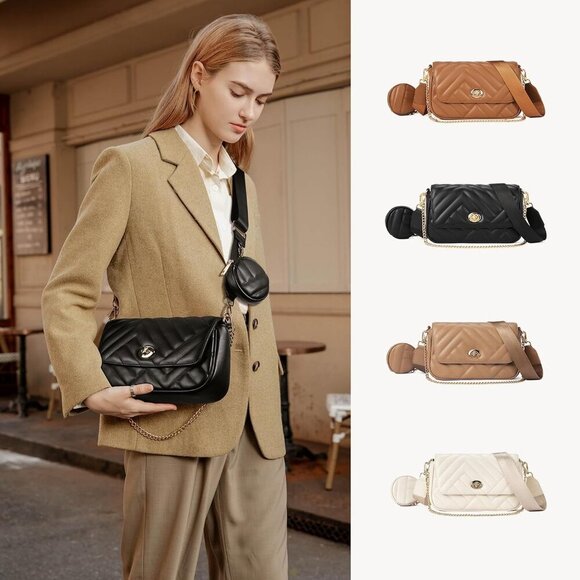 Quilted Leather Crossbody Bag Women Small Wallet Phone Holder Gift - Picture 7 of 8